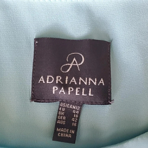 Women's ADRIANNA PAPELL Sheath Dress Chiffon Overlay Blue SZ 12 Wedding Graduati - Picture 6 of 12